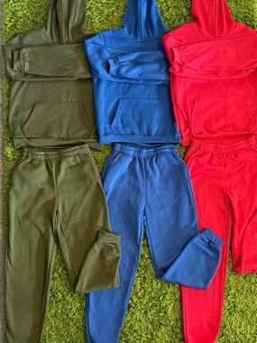 Kids 3-Pack Cozy Jogger Set in Olive, Blue & Red - Unbranded